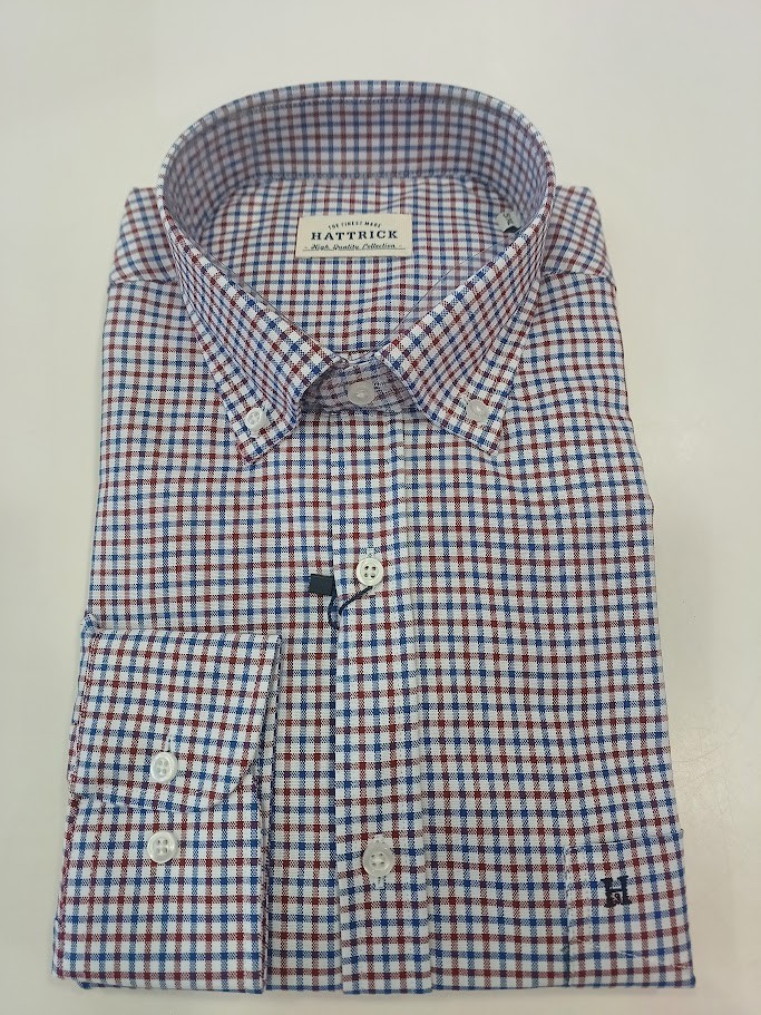 Camisa de cuadros rojo y azul marino con boton Hattrick
